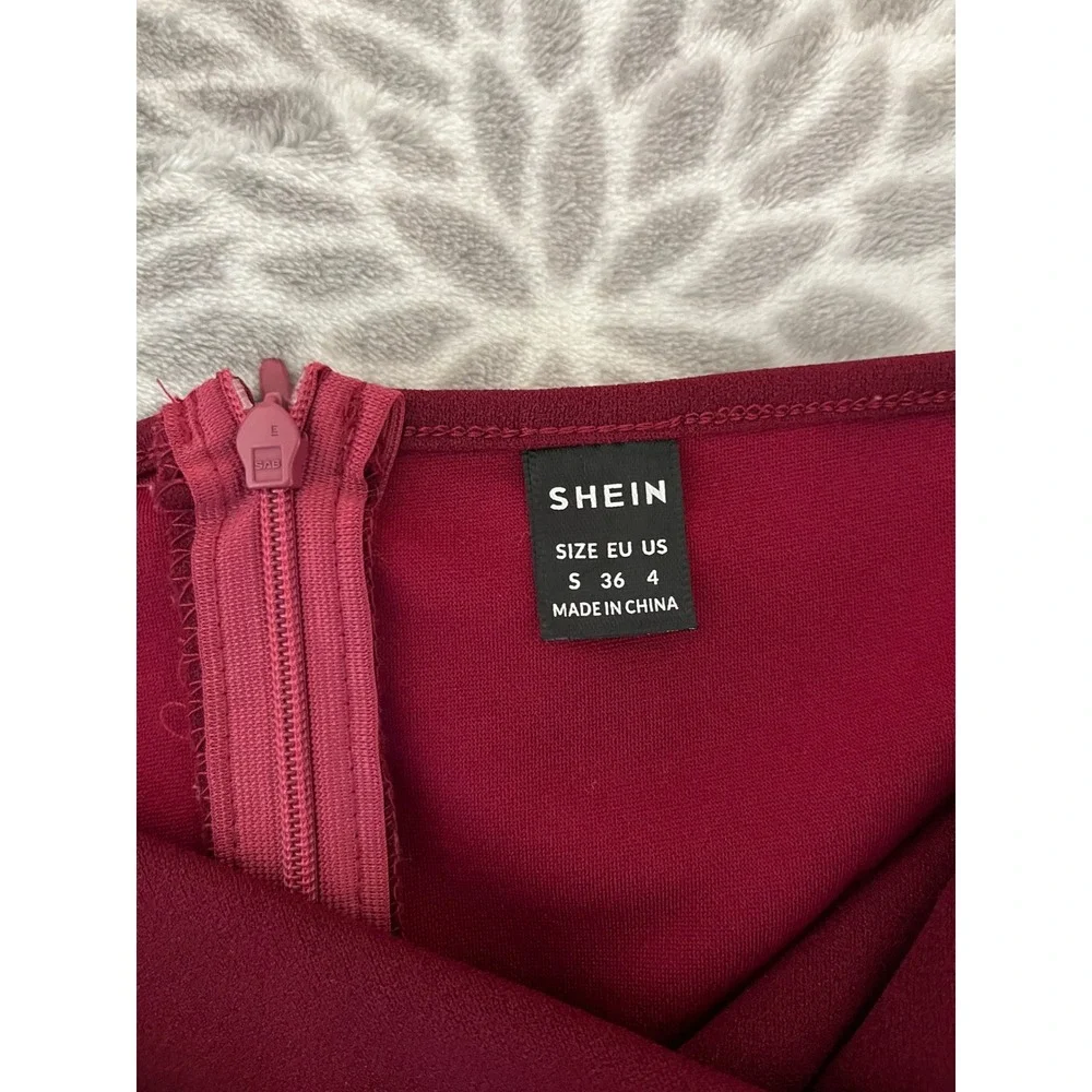 Long Sleeve Puff Shoulder Blouse Small Sweetheart Neck Vamp Wine Red Romantic - Picture 3 of 8